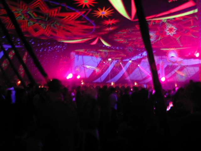 UV lit dance tent at Glastonbury