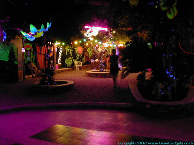 UV-lit decor and environments at Tribe of Frog